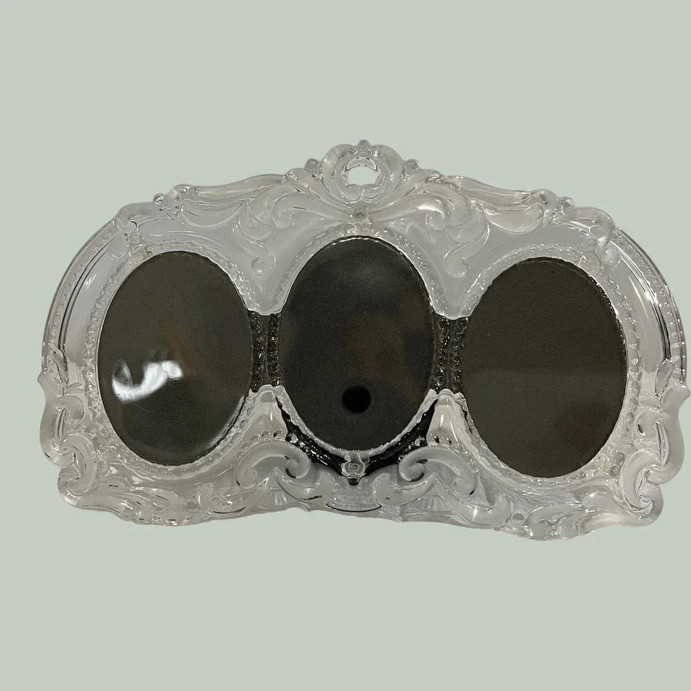 Vintage Style Clear Acrylic Triple Oval Picture Frame Ornate Baroque Scrollwork